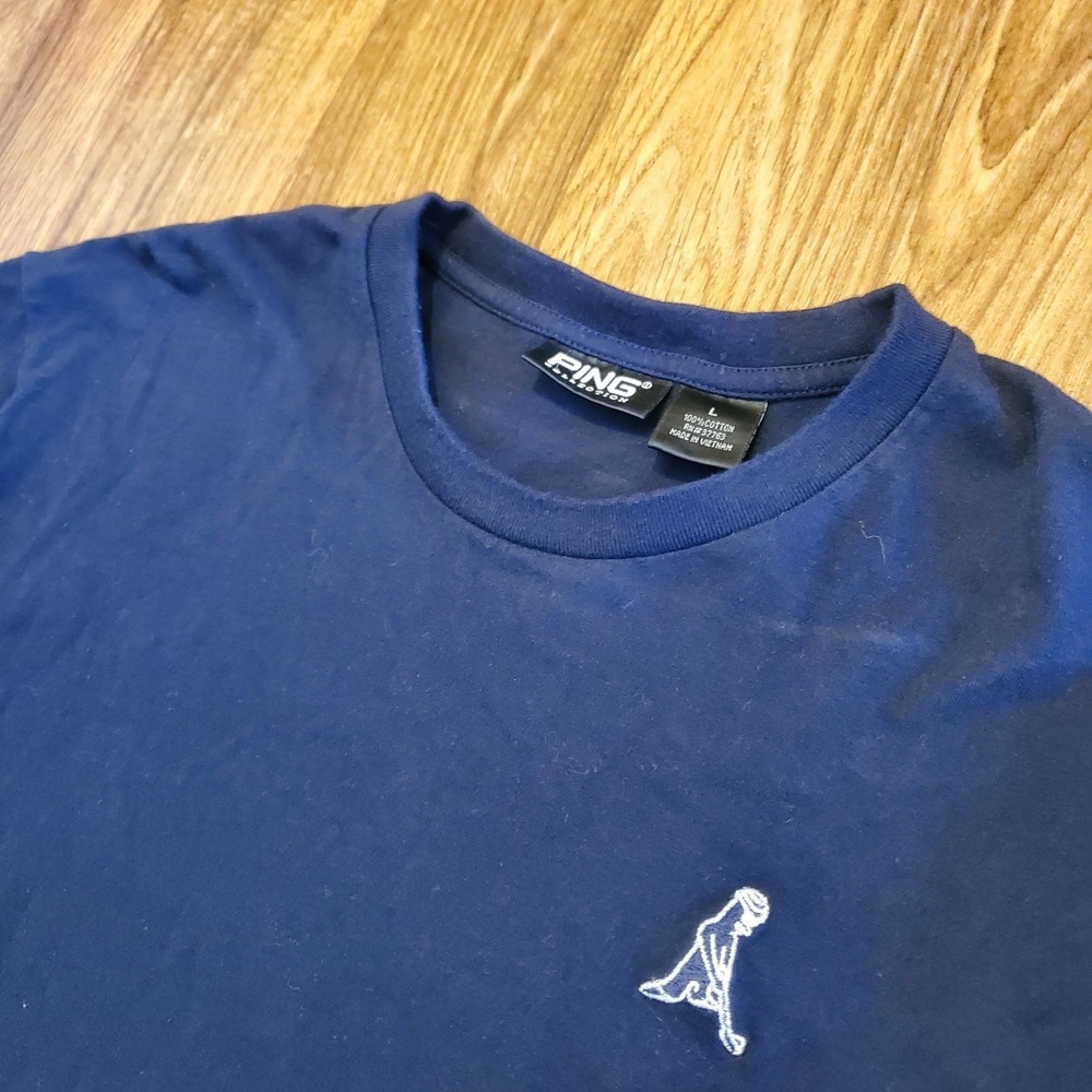 Vtg PING Golf Shirt Men Large Blue Embroidered Logo Short Sleeve Cotton